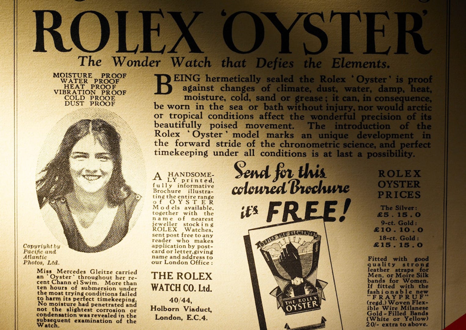L'annonce de journal que Wilsdorf a publiée dans le Daily Mail en 1927